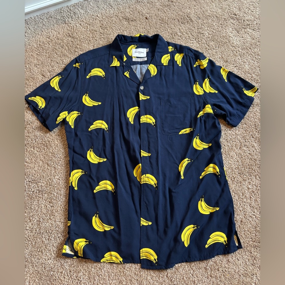 Men's Banana Print Shirt - Navy and Yellow